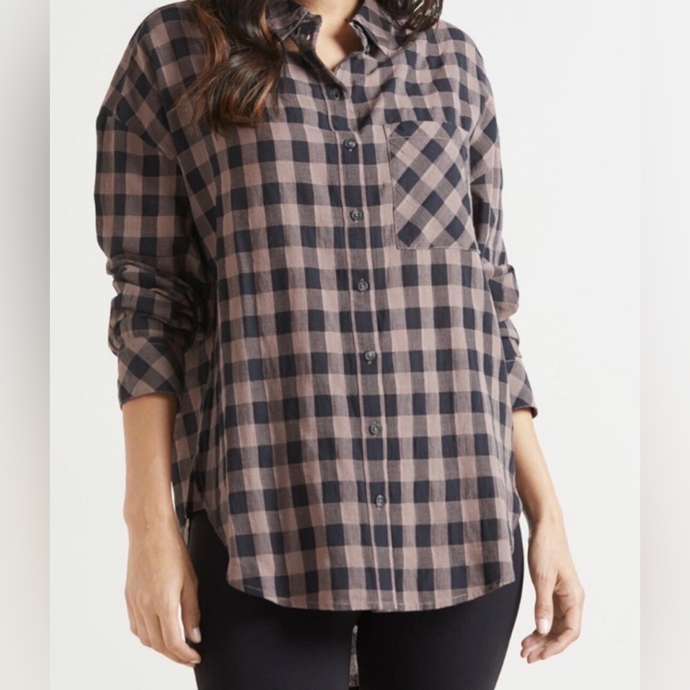 SANCTUARY WOMEN'S BOYFRIEND TUNIC - MINK CHECK - Evereve medium